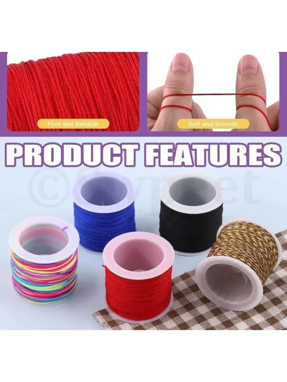7Pcs Multicolor Nylon String Kit with Scissors for Braided Bracelets, NEW